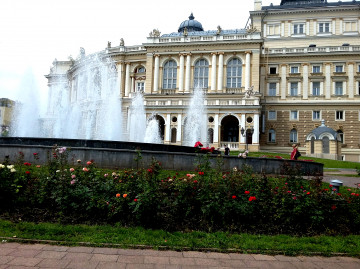 оперный театр Одесса, Украина, фонтаны, розы, город, opera house Odessa, Ukraine, fountains, roses, city