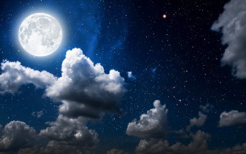 космос, небо, звёзды, облака, луна, ночь