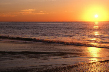 sea, sun, sunset, waves, evening, sun reflection, horizon