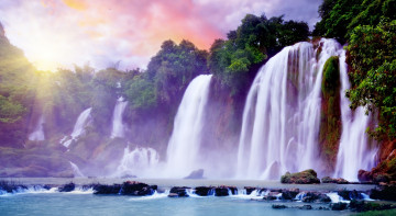 Тропический водопад, утро, пейзаж, Tropical waterfall, morning, landscape