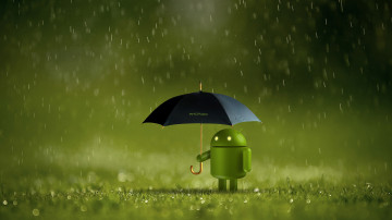 3840х2160 4к обои Android с зонтом стоит под дождем на зеленом фоне
