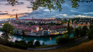 Фото бесплатно города, Швейцария, панорамный вид, закат, вид с высоты