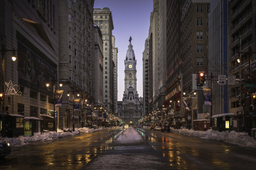 Фото бесплатно мокрый асфальт, Филадельфия, США, город, улица, небоскрёбы, архитектура