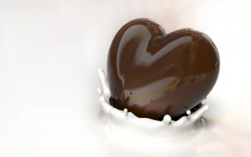 шоколадное сердце, молоко, сладости, вкуснятина, десерт, пища, обои скачать, Chocolate heart, milk, sweets, yummy, dessert, food, wallpaper download