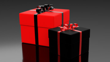 коробки с подарками, красная, черная, праздник, поздравление