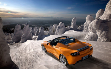 Фото бесплатно Тесла, машины, вид сзади, зима, ландшафт