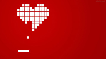 белое сердце из квадратиков на красном фоне