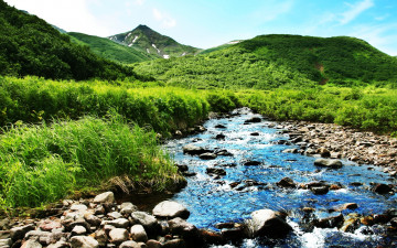 горы, природа, горная река, ручей, зелень, камни, трава, красивый пейзаж, mountains, nature, mountain river, stream, greens, stones, grass, beautiful landscape