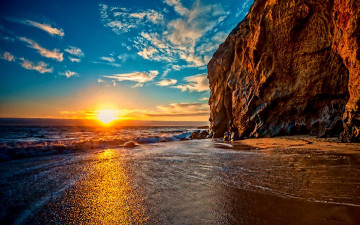 море, скалы, солнце, закат, вечер, отражение солнца, небо, природа, спокойствие, красивые обои, Sea, rocks, sun, sunset, evening, sun reflection, sky, nature, tranquility, beautiful wallpaper