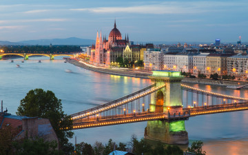 обои скачать бесплатно, Будапешт, мост, река, город, вечер, архитектура, Wallpaper download free, Budapest, bridge, river, city, evening, architecture