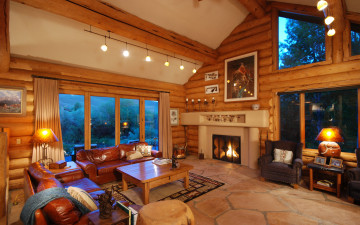 quit hd wallpaper, загородный деревянный дом в горах, интерьер, гостиная, ночь