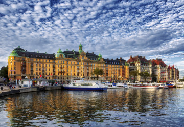 Фото бесплатно Стокгольм, Швеция, здания, дома, река, облака, город