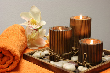 полотенце, свечи, орхидея, ароматерапия
