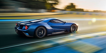2017 ford gt синий, гоночный авто, скорость, движение, размытость