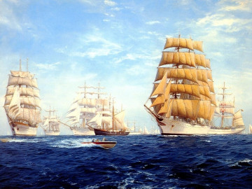 корабли, парусники, синее море, картина, живопись, художник, искусство, ships, sailboats, blue sea, picture, painting, artist, art