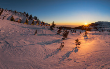 восход солнца зимой - зимний пейзаж 1920х1200
