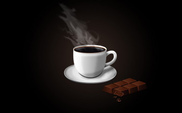 минимализм, чашка горячего кофе, шоколад, темный фон, Minimalism, cup of hot coffee, chocolate, dark background