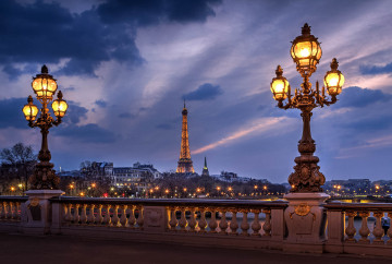 Фото бесплатно александр iii, Эйфелева Башня, Париж, фонари, ночной город