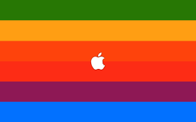 логотип Apple, надкушенное яблоко, разноцветные полосы, минимализм, обои, The Apple logo, bitten apple, colorful stripes, minimalism, wallpaper
