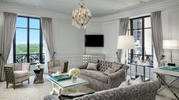 Фото бесплатно кресла, диван, люстра, французские окна, интерьер, гостиная, комната