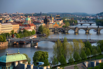 Красивый город ,Чехия, Прага, мост, вид с всоты
