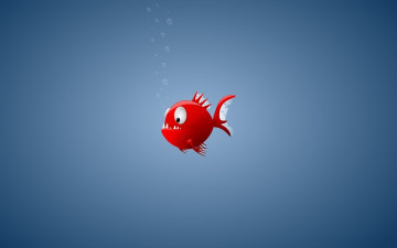 пиранья, красная рыбка, синий фон, обои, заставки, минимализм, piranha, red fish, blue background, wallpaper, screensavers, minimalism