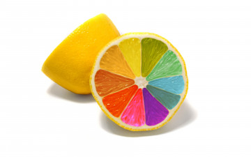 лимон, цвета радуги, минимализм, креативы, обои, скачать, белый фон, lemon, rainbow colors, minimalism, creatives, wallpaper, download, white background