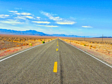 дорога, трасса, автобан, путешествие, горизонт, пустыня, голубое небо