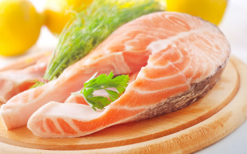 лосось, красная рыба, стейк, зелень, морепродукты, полезная еда, вкусные обои, Salmon, red fish, steak, greens, seafood, healthy food, delicious wallpaper