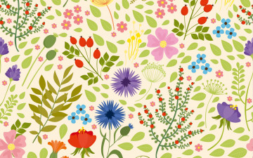 полевые цветы, листья, рисованные обои, фон, текстура, 1920х1200, drawn wallpaper, background, texture, wildflowers, leaves