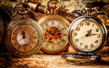 антикварные старинные часы, разные часовые пояса, 4К обои, Vintage pocket watch, different time zones, 4k wallpaper