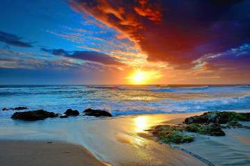 Фото бесплатно закат, море, песчаный пляж