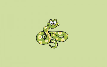 зеленый фон, зеленая в крапинку змея, минимализм, картинка