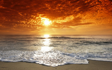 море, закат, берег, солнце, небо, облака, горизонт, обои, Sea, sunset, shore, sun, sky, clouds, horizon, wallpaper