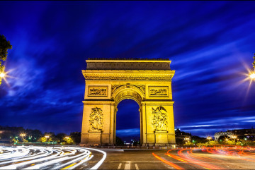 Фото бесплатно город, памятник, Париж, Франция, триумфальная арка, достопримечательность, ночь, площадь, архитектура, освещение
