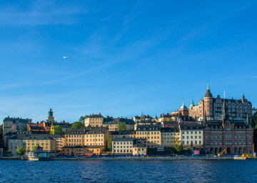 Фото бесплатно город, Швеция, пирс, голубое небо, здания, море