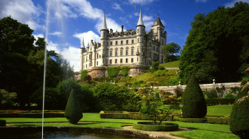 Замок Дунробин, Сазерленд, Шотландия, город, здание, зелень