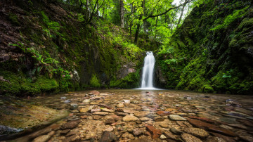 водопад, природа, камни, лето