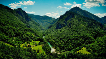 4К обои, зеленые горы, лес, горная река, голубое небо, красивый пейзаж, великолепная природа, 4Kの壁紙、緑の山々、森林、山の川、青空、美しい景色、雄大な自然, 4K wallpaper, green mountains, forest, mountain river, blue sky, beautiful scenery, magnificent nature