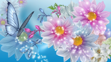 рисованные обои, цветы, бабочка, блеск, картина, हाथ से तैयार वॉलपेपर, फूल, तितली, चमक, तस्वीर, hand-drawn wallpaper, flowers, butterfly, shine, picture
