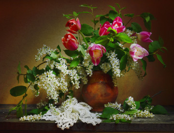 натюрморт, цветы, букет, ваза, стол