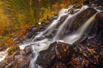 Фото бесплатно водопад, вода, течение, осень, жёлтые листья