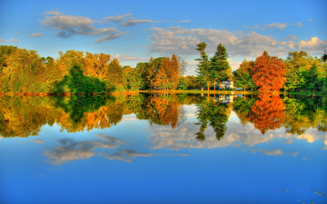 осень, природа, река, деревья, небо, отражение в воде, красивые, яркие обои, Autumn, nature, river, trees, sky, reflection in water, beautiful, bright wallpaper