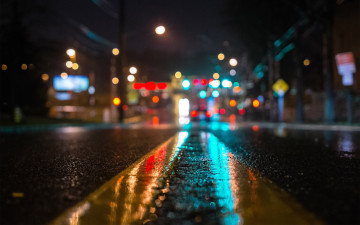 Фото бесплатно ночной город, мокрый асфальт, дождливая погода