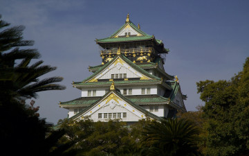 Осака, красивый замок, Япония, деревья, архитектура, обои скачать, Osaka, a beautiful castle, Japan, trees, architecture, wallpaper download