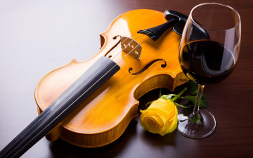 violin, red wine, glass, yellow rose, musical instrument, скрипка, красное вино, бокал, желтая роза, музыкальный  инструмент