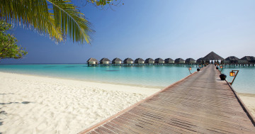 море, природа, тропики, Мальдивы, мостик, домики, песок, пляж