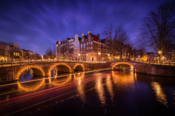 Фото бесплатно Нидерланды, Амстердам, огни, ночной город