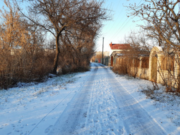 посёлок, природа, улица, дорога, снег, зима, зимний солнечный день, мороз, деревья