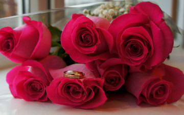 свадебные цветы, лиловые розы, букет, обручальное кольцо, свадьба, обои, wedding flowers, purple rose, bouquet, wedding ring, wedding, wallpaper